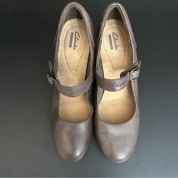 Clarks Women's Mary Jane Pump Size 9.5 Brown Leather Block Heel Twee Retro Comfy - Picture 8 of 12